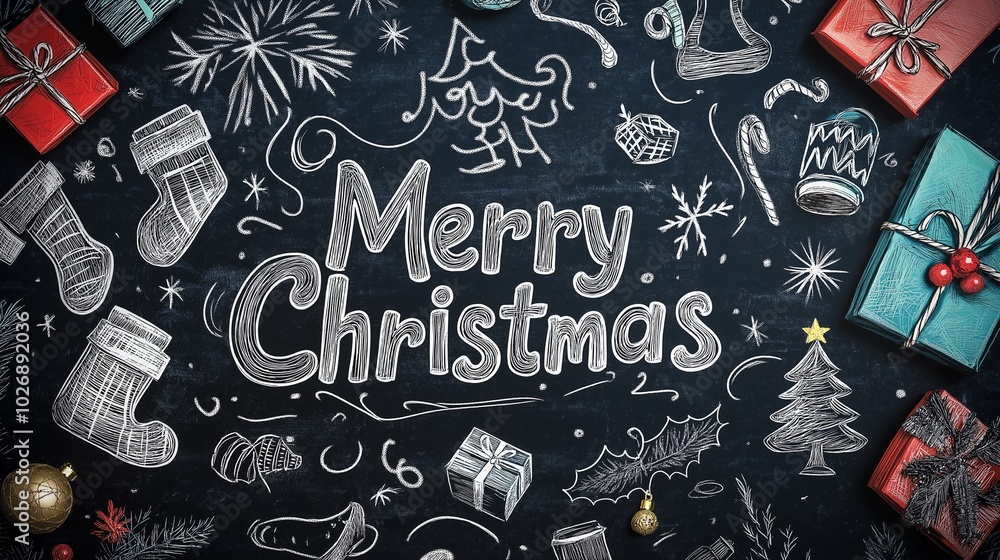 Chalkboard Christmas Cheer. Generative ai illustration. Chalkboard Christmas Cheer. Generative ai illustration.