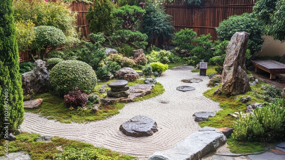 Tranquil Zen Garden with Sand and Rocks Tranquil Zen Garden with Sand and Rocks