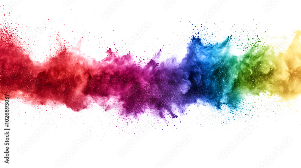 Vibrant Rainbow Colored Powder Explosion on white and transparent background. PNG Vibrant Rainbow Colored Powder Explosion on white and transparent background. PNG