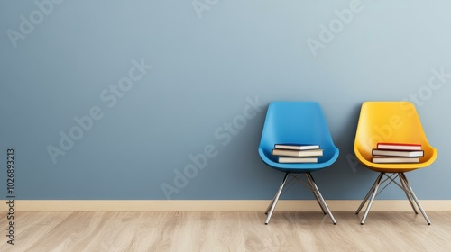 A cozy blue chair nestled in a minimalist room, perfect for a serene reading nook filled with natural light.