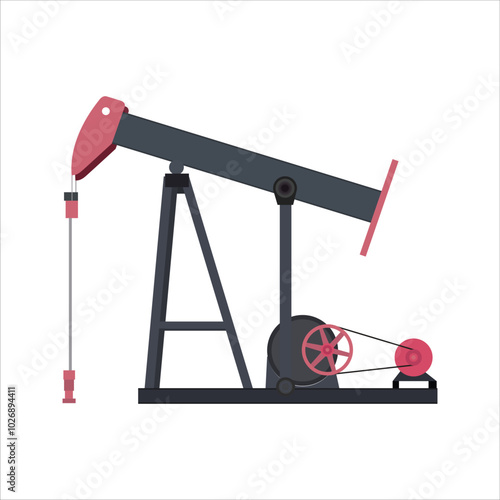 Vector illustration of oil pump in cartoon flat style. Oil and gas production facilities. Oil pump jack for oil well illustration industry. Natural and fossil fuel for energy