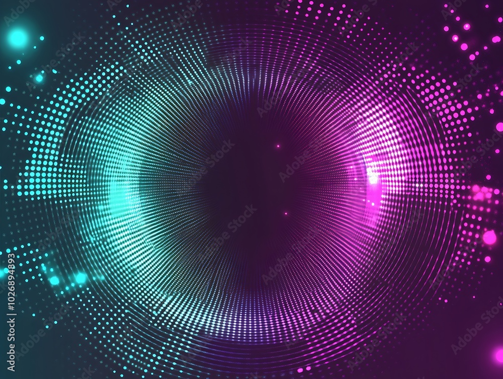 Abstract glowing circle with pink and blue neon light on dark background. Abstract glowing circle with pink and blue neon light on dark background.