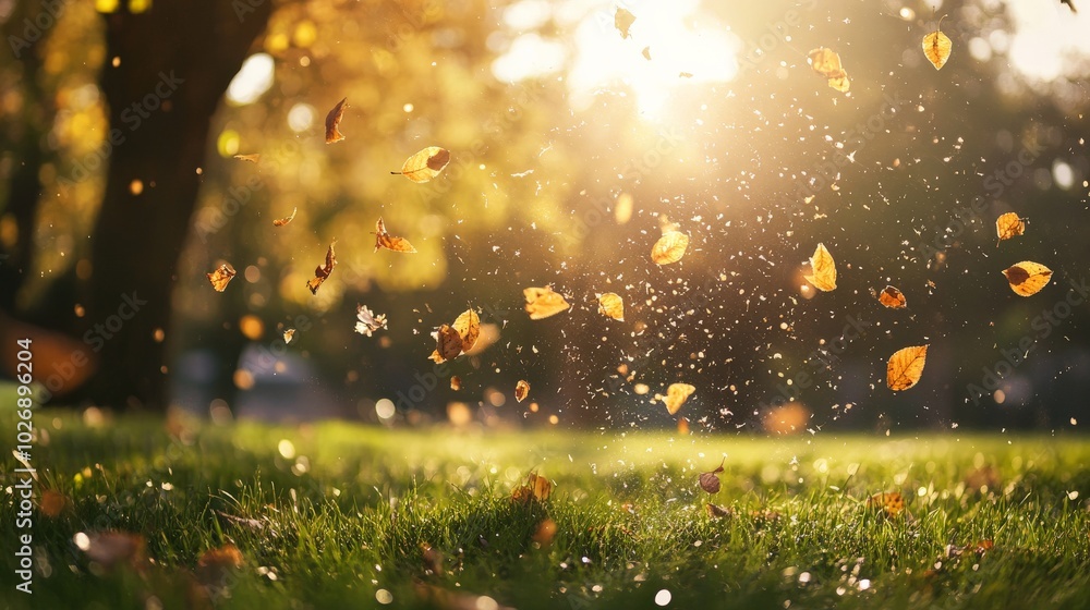 Naklejka premium Autumn Leaves Dancing in Sunlight