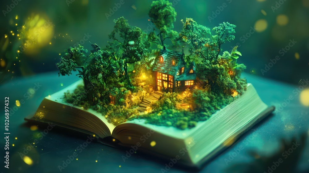 Obraz premium Exploring a Fantasy World Within a Book The Concept of Education Through Imagination