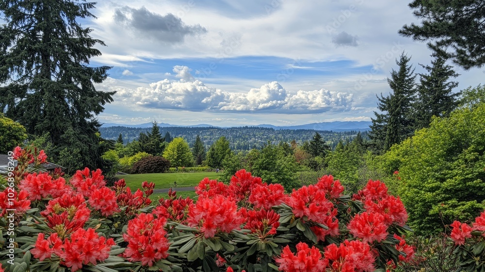 Sprawling red Rhododendron in Federal Way Sprawling red Rhododendron in Federal Way