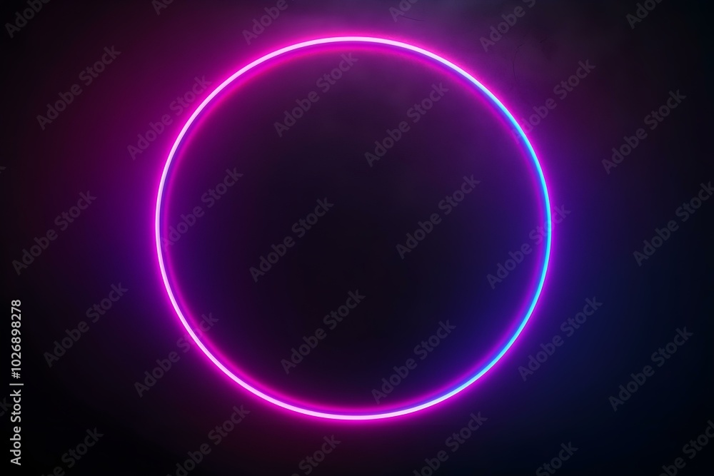 Neon light circle frame. Round glowing border. Ring shape laser on a black background Neon light circle frame. Round glowing border. Ring shape laser on a black background