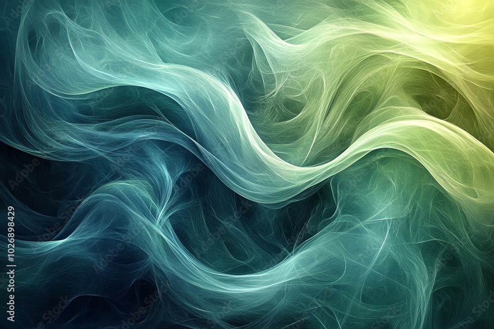Abstract background with flowing blue and green waves on a dark background. Abstract background with flowing blue and green waves on a dark background.