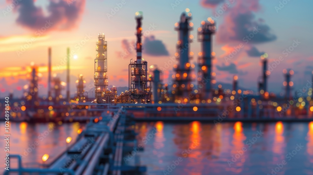 Heavy Industry Engineers Plan Sustainable Resource Expansion with Oil Refinery in Background Heavy Industry Engineers Plan Sustainable Resource Expansion with Oil Refinery in Background