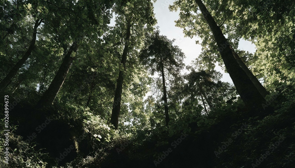 Fototapeta premium nature, forest, sky, mountain, trees, green, leaves, leaf