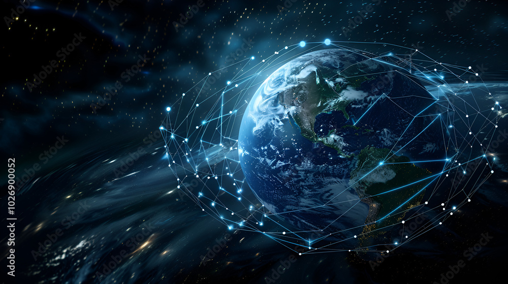 Obraz premium Global network connection world map