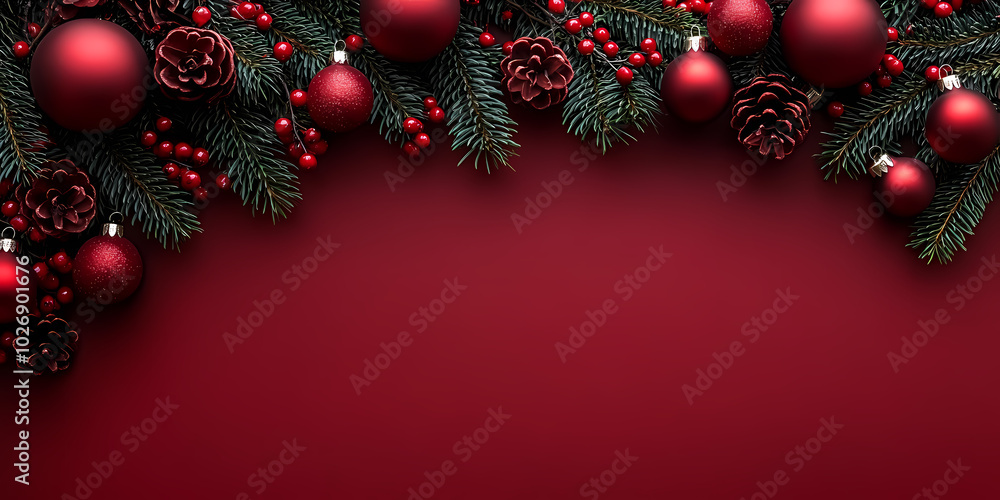 Christmas Border with Red Baubles and Pine Cones Christmas Border with Red Baubles and Pine Cones