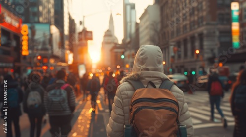 City Rush: Blurred Pedestrian Crowd Walking on Busy Street