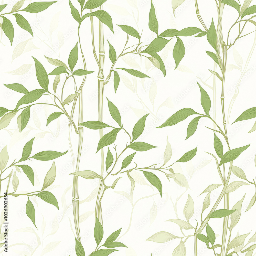 Bamboo plant with green leaves, seamless nature pattern for wallpaper or fabric. Ideal for eco-friendly interior design Bamboo plant with green leaves, seamless nature pattern for wallpaper or fabric. Ideal for eco-friendly interior design