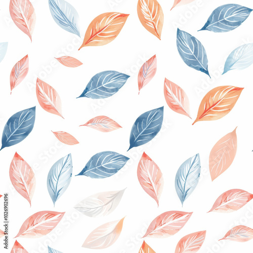 A soft pastel-colored leaf pattern featuring watercolor effects, perfect for modern home decor, stationery, or fabric designs.