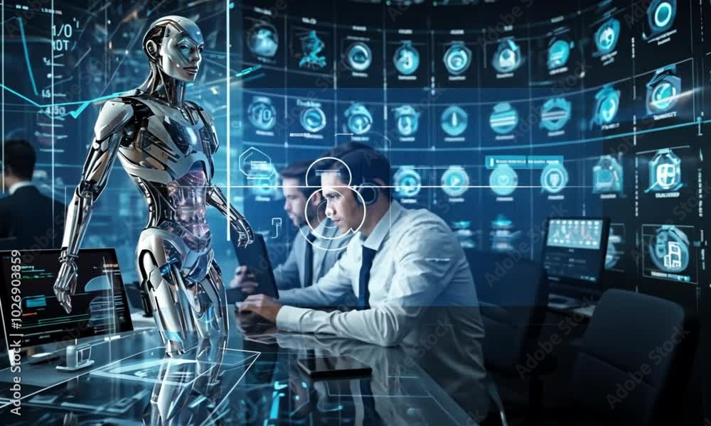 Workers use advanced device technology in the company Workers use advanced device technology in the company