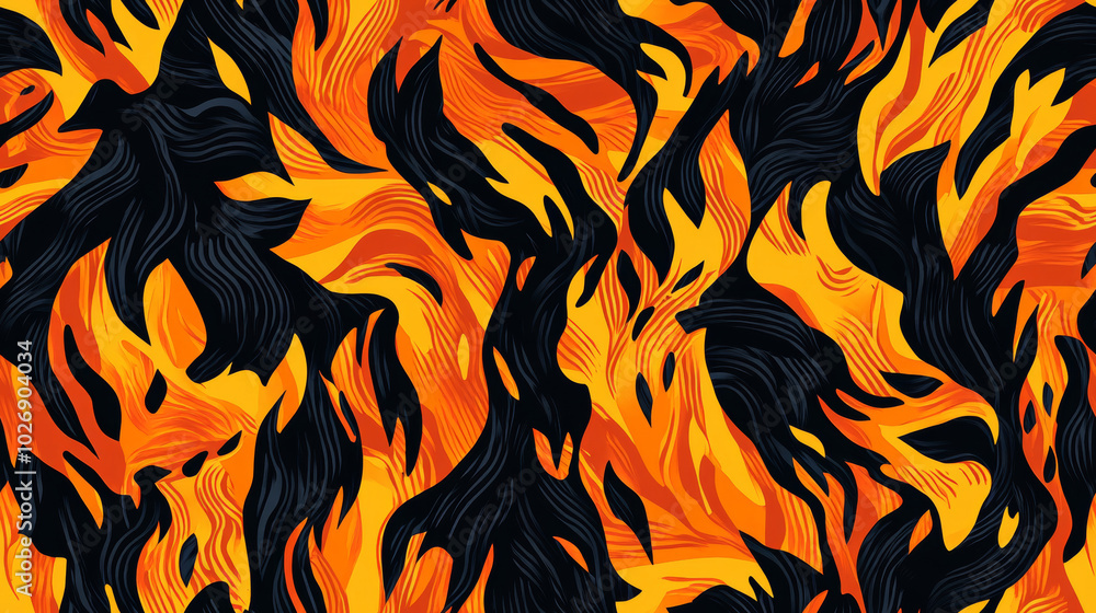 tiger print seamless patchwork pattern in orange and black fire flame illustration paint. fashion trendy background for fabric design wallpaper tiger print seamless patchwork pattern in orange and black fire flame illustration paint. fashion trendy background for fabric design wallpaper