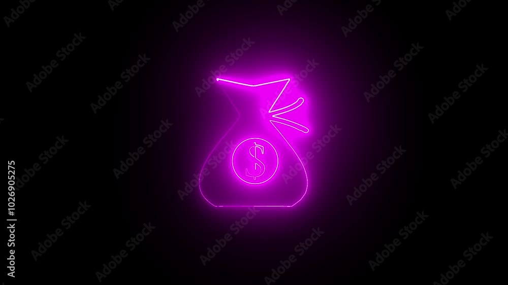 Abstract dollar bag icon glowing neon looping animation Abstract dollar bag icon glowing neon looping animation