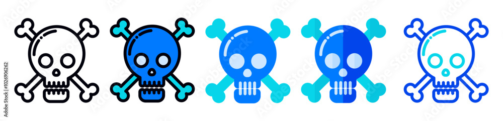 Danger alert icon, skull illustration in line, flat, and filled styles. Suitable for alert, warning, caution, danger, poison, death and risk symbols. Danger alert icon, skull illustration in line, flat, and filled styles. Suitable for alert, warning, caution, danger, poison, death and risk symbols.