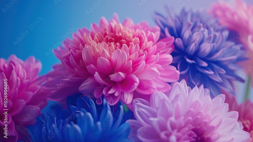 Close-up of Pink and Blue Chrysanthemum Flowers Close-up of Pink and Blue Chrysanthemum Flowers