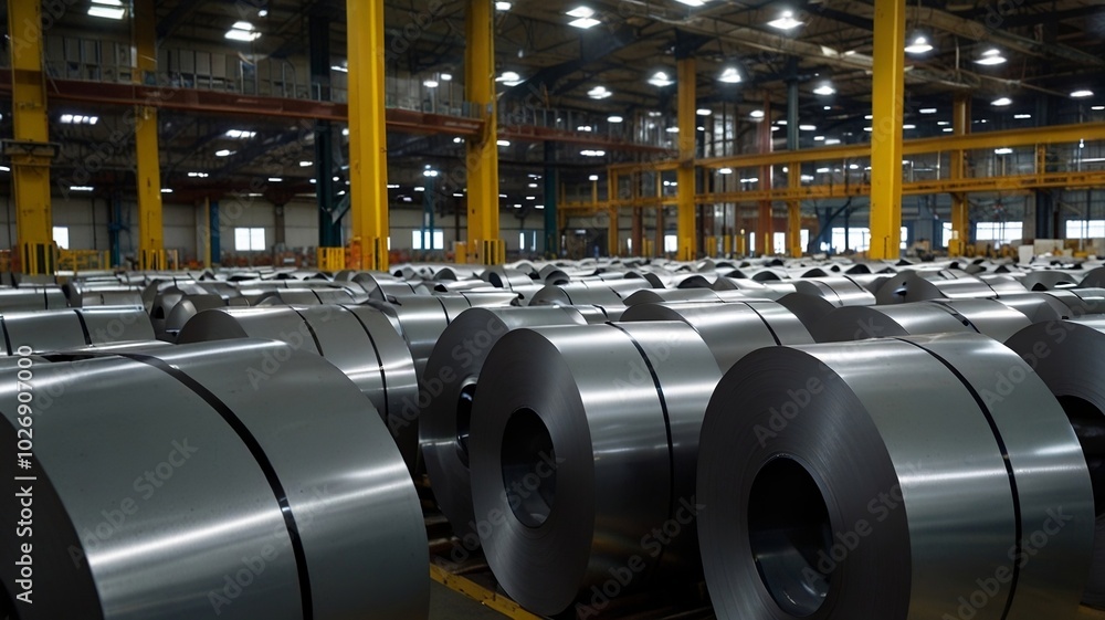 A close-up of stacked cold-rolled steel coils in a warehouse, showcasing their gleaming surfaces and reflecting industrial light, emphasizing precision and efficient craftsmanship. A close-up of stacked cold-rolled steel coils in a warehouse, showcasing their gleaming surfaces and reflecting industrial light, emphasizing precision and efficient craftsmanship.