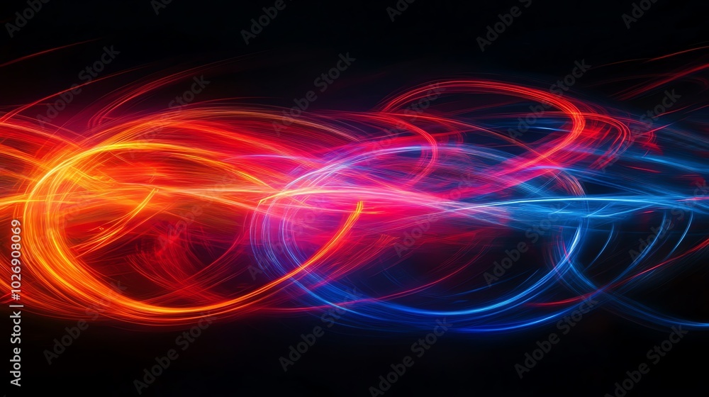 Abstract background with red and blue light trails on black background. Abstract background with red and blue light trails on black background.