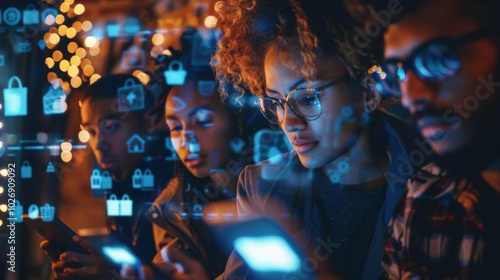 Group Engaging with Technology in Modern Living Room