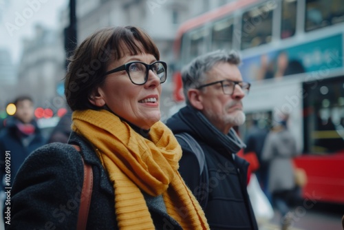 Mature couple traveling in London, UK. Happy senior man and woman walking in the city.