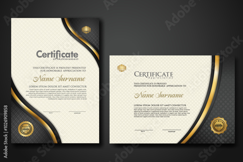 Luxury certificate template with textured effect dan line gold shine on frame background. new Collections
