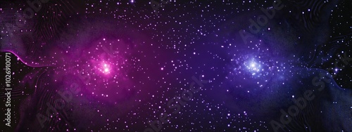 Abstract purple and blue cosmic nebula background with bright glowing stars.