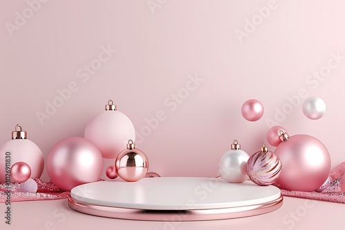 Minimalist 3D Podium with Pink Accents