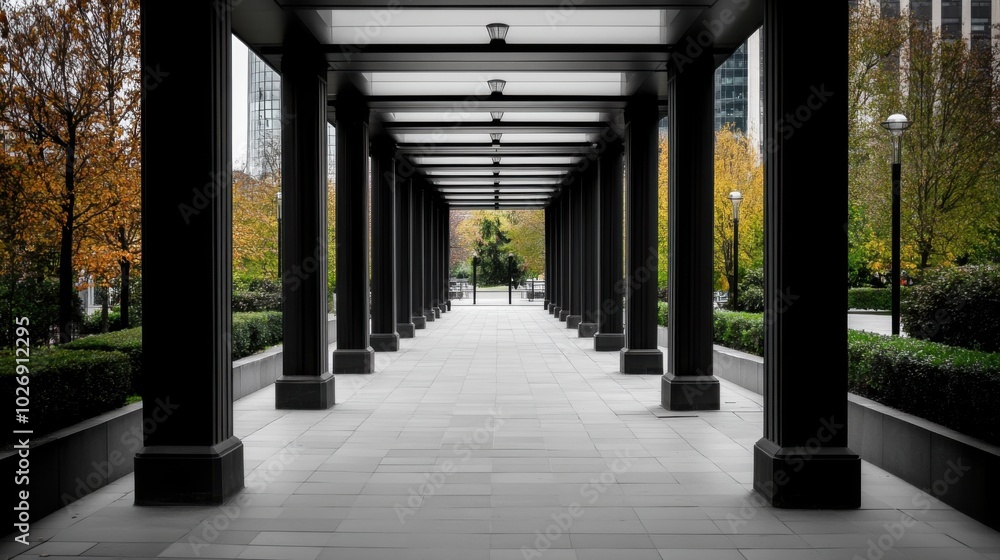Obraz premium Elegant Walkway Surrounded by Lush Greenery