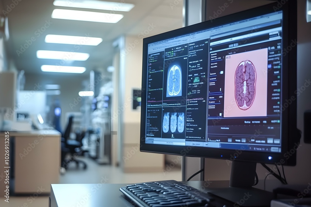 The Computer Screen Displays Relevant Patient Information The Computer Screen Displays Relevant Patient Information