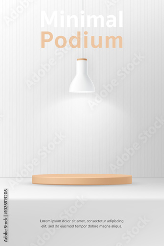 3D Vector Nordic display cylinder stand podium banner. Modern scandinavian style with pendant light for minimal product store, online shop, decoration, object, discount promotion sale, social media