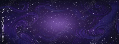 Abstract purple background with swirling patterns and white glitter.