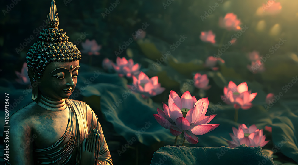 Obraz premium buddha statue with beautiful lotus