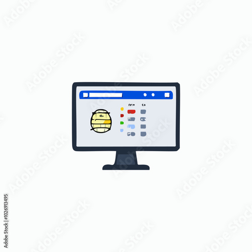 Computer monitor with login and password form. Vector illustration in flat style