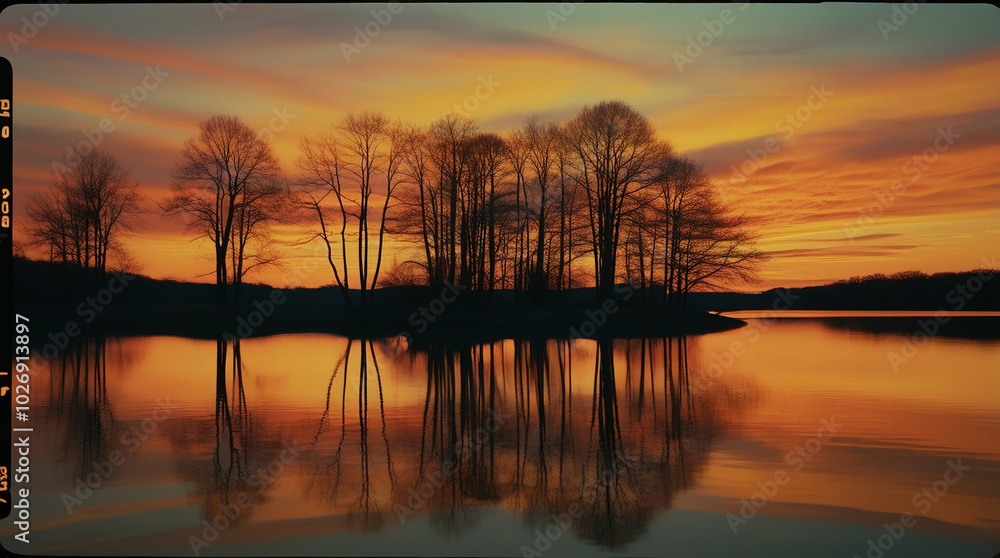 Obraz premium Sunset Reflections: Tranquility on the Lake