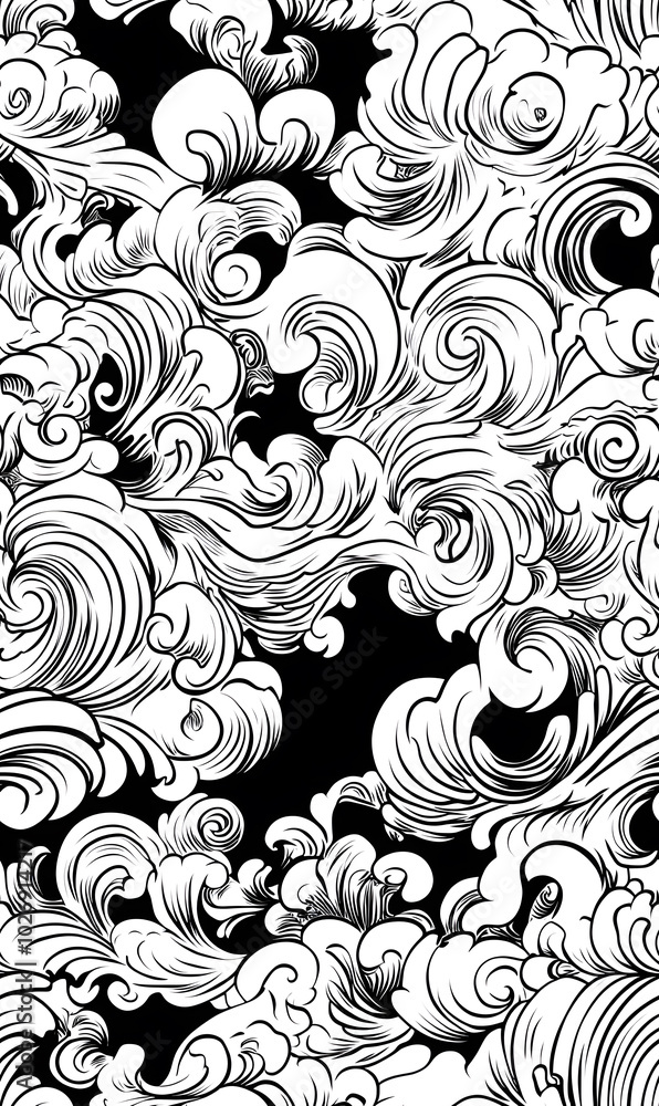 Chinese-inspired doodle tile seamless patterns in an illustrator graphic style Chinese-inspired doodle tile seamless patterns in an illustrator graphic style