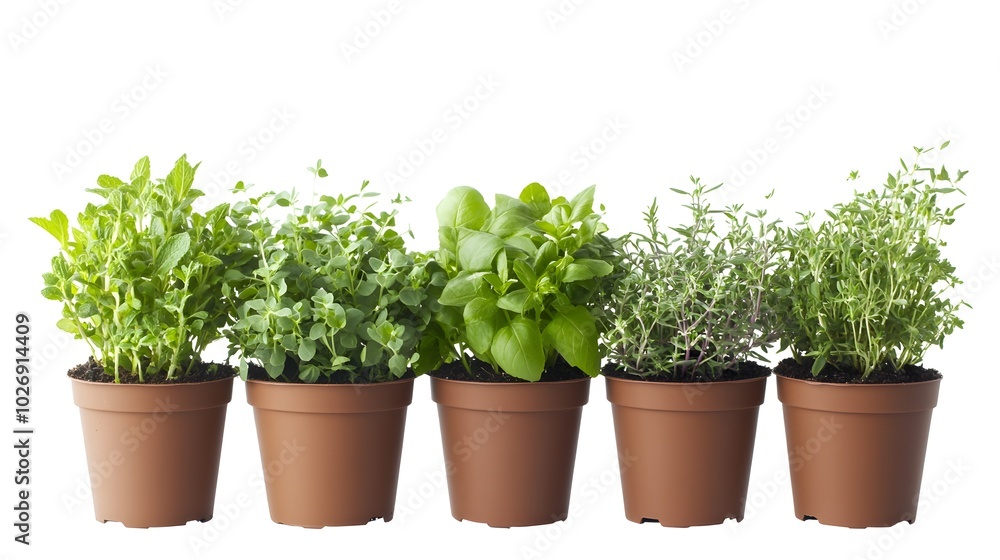 Fresh Herbs in Pots Mint Oregano Basil Thyme Gardening Kitchen Garden Fresh Herbs in Pots Mint Oregano Basil Thyme Gardening Kitchen Garden