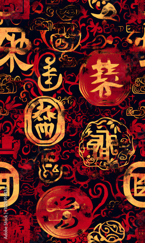 Chinese-inspired doodle tile seamless patterns in an illustrator graphic style