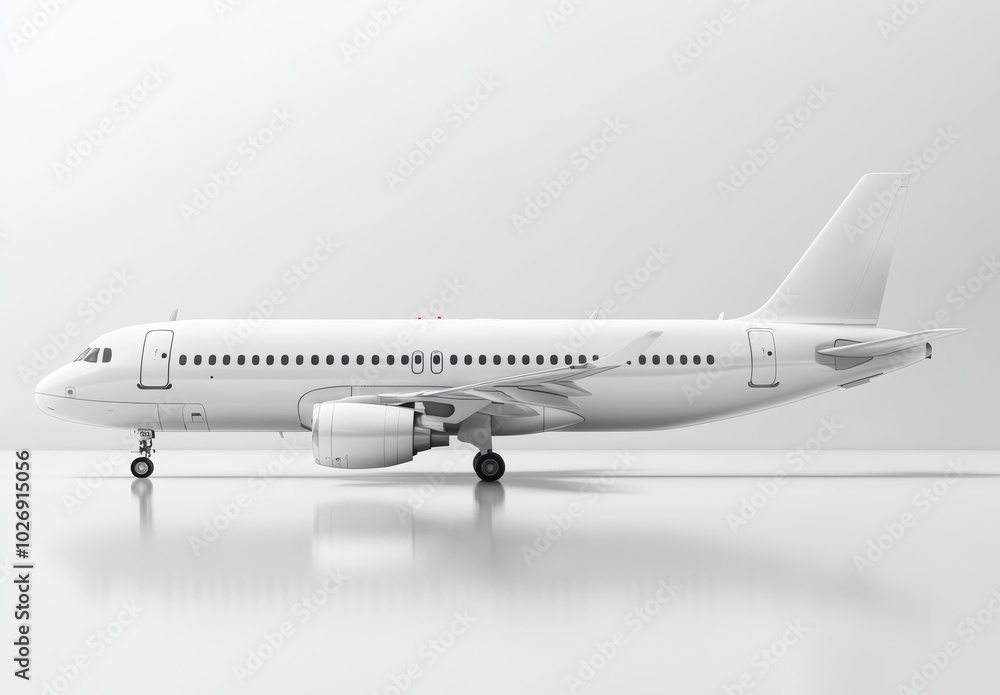 A white passenger airplane on a white background, viewed from the side. A white passenger airplane on a white background, viewed from the side.