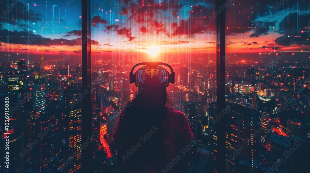 People Enjoying AR in a High-Tech Metaverse City