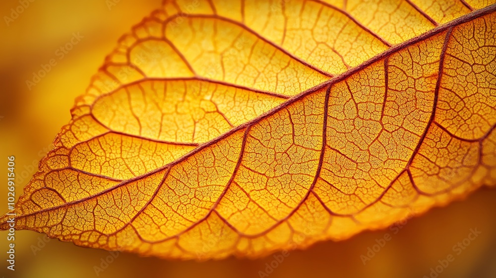 Obraz premium Close-up of a vibrant yellow leaf with visible veins.