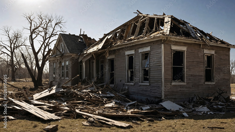 Fototapeta premium House damaged by storm