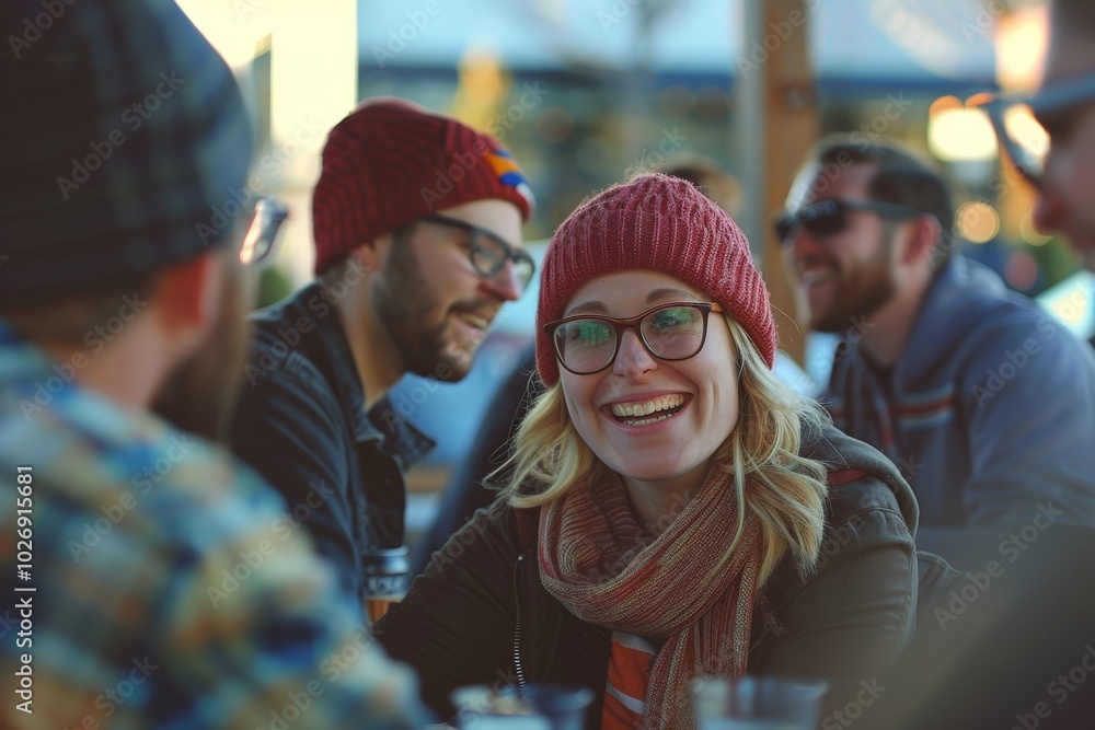 Group of friends having fun on a rooftop terrace of a restaurant Group of friends having fun on a rooftop terrace of a restaurant