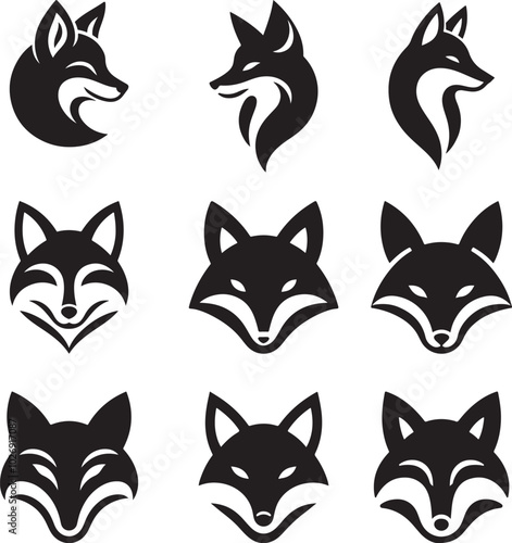 set of fox head icon vector art photo