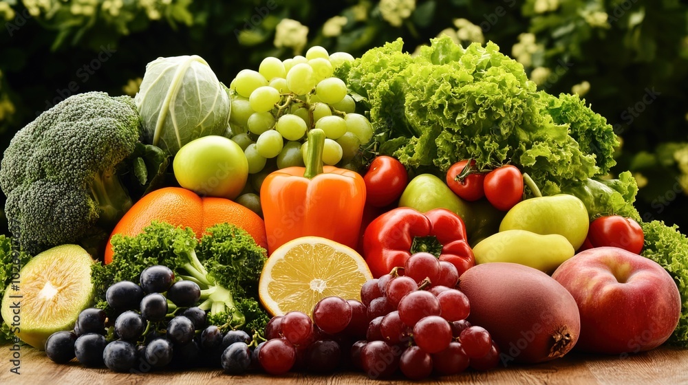 Close-up of vibrant fresh vegetables and fruits on wooden table, symbolizing healthy blood pressure foods, emphasizing natural nutrition and wellness. Close-up of vibrant fresh vegetables and fruits on wooden table, symbolizing healthy blood pressure foods, emphasizing natural nutrition and wellness.