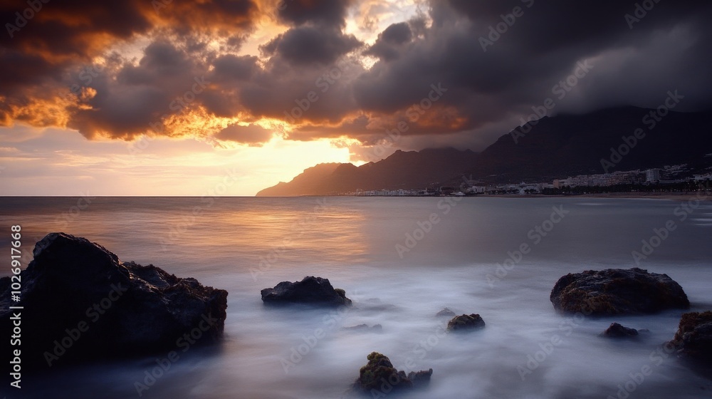 Fototapeta premium Dramatic Sunset over the Rugged Coastal Landscape