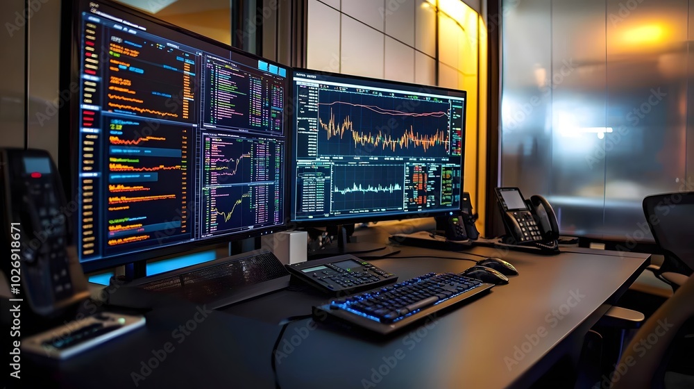 Professional trader's monitor displaying live stock market data and graphs Professional trader's monitor displaying live stock market data and graphs