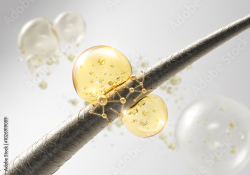 Nourish hair of shampoo or Oil Vitamin serum. Repair damaged hair concept, 3d rendering. photo